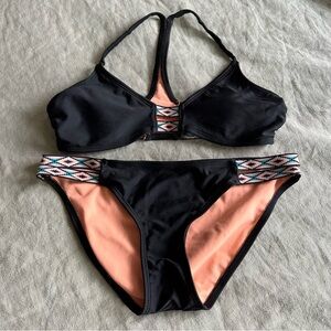 Black Two-Piece Swimsuit with Southwestern Trim - Size XS